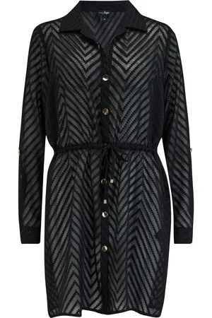 Pour Moi Chevron Stripe Button Through Chiffon Beach Shirt AU 12
