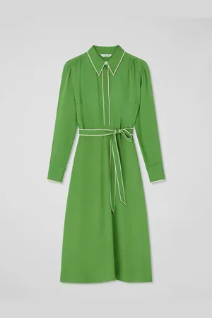 LK Bennett Petite Elise Treetop Viscose Edge Stitch Detail Shirt Dress AU 8