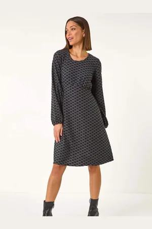Roman Geometric Flocked Dress AU 14