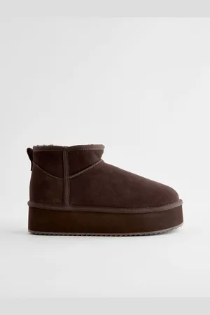 Next Chocolate Brown Shower Repellent Suede Faux Fur Lined Super Platform Boots AU 9 (EU 41)