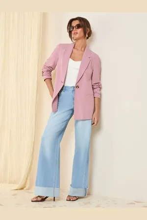 Friends Like These Pink Petite Single Breasted Linen Blend Tailored Blazer AU 18