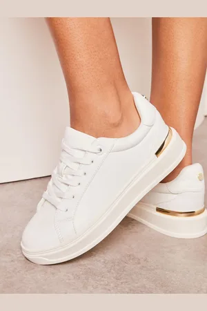 Lipsy London White Flat Chunky Lace Up Metal Clip Faux Leather Trainer AU 9 (EU 40)