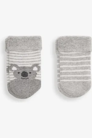 JoJo Maman Bébé Grey Koala 2-Pack Baby Socks Newborn