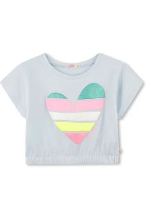 Billieblush Blue 100% Cotton Glitter Heart Logo Short Sleeve Cropped T-Shirt 4 Years (104cm)