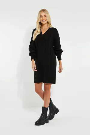 Threadbare V-Neck Chunky Cable Knit Jumper Dress AU 8