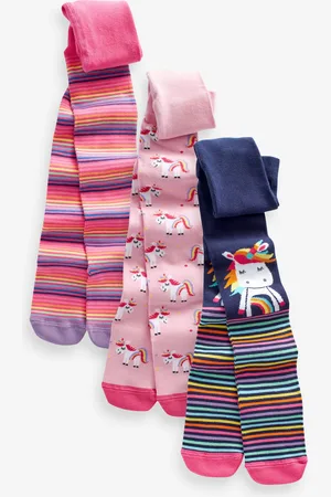 Next Pink and Navy 3 Pack Cotton Rich Unicorn Tights 2
