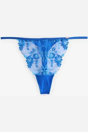 Lipsy London Blue 100% Cotton Floral Embroidery Thong AU 10