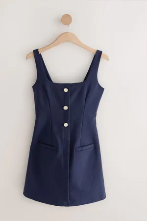 Next Square Neck Gold Button Mini Dress AU 20