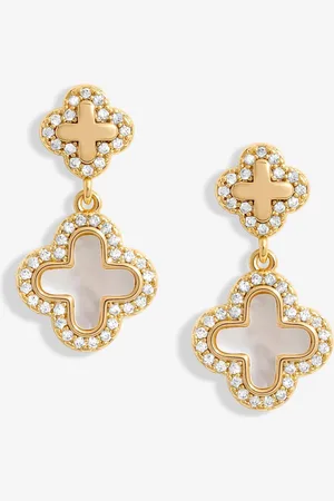 Jon Richard Gold Tone Mother Of Pearl Double Drop Clover Earrings One
