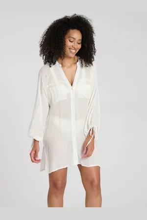 South Beach Metallic Stripe Balloon Sleeve Beach Shirt AU 10