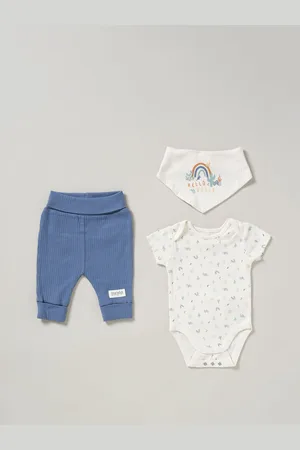 HOMEGROWN Blue 3-Piece Bodysuit Joggers And Reversible Bib Outfit Set 6