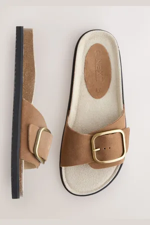 Next Tan Brown Suede Forever Comfort Single Strap Footbed Sandals eu40uk65