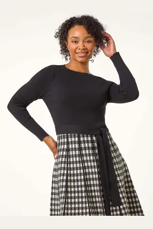 Roman Petite Contrast Check Knitted Dress AU 14