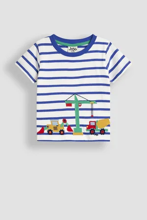 JoJo Maman Bébé White Construction Vehicle Appliqué Border T-Shirt 3
