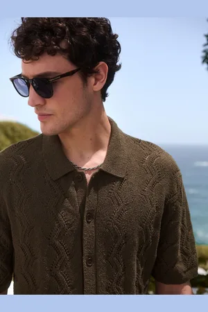 Next Relaxed Fit Cotton Rich Short Sleeve Bouclé Pattern Knit Button-Through Polo Shirt xsmall
