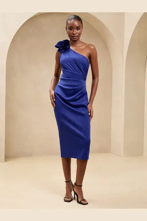 Lipsy London One Shoulder Flower Corsage Midi Bodycon Dress AU 16
