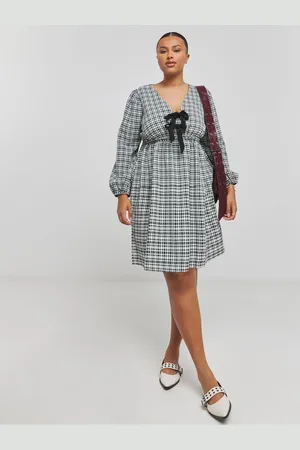 Simply Be Checked Western Bow Front Skater Dress AU 10