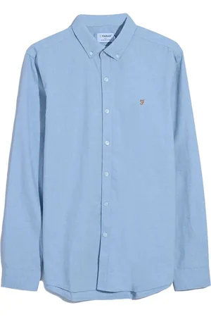 Farah Steen Long Sleeve 100% Cotton Shirt in Hazelnut Marl L