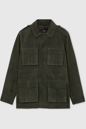 Reiss Dark Forest Green Stafford Suede Four Pocket Field Jacket XL