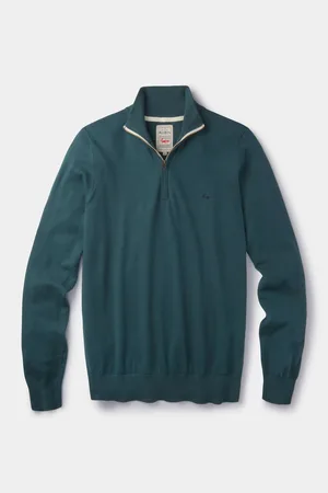 Aubin Green Daw Cotton Zip Neck 100% Cotton Jumper L