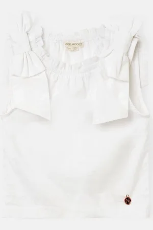 Angel & Rocket White Laurel Bow Shoulder Woven Blouse 11 Years (146cm)