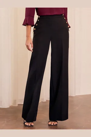 Love & Roses Black Military Button Wide Leg Tailored Trousers AU 20 R