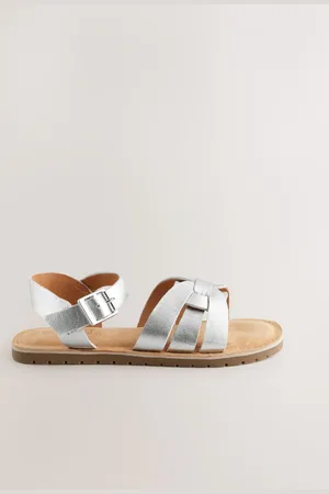 Next Silver Wide Fit (G) Leather Woven Sandals AU 9.5 (EU 27.5)