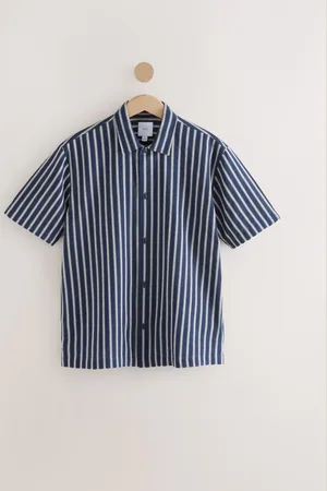 Next 100% Cotton Textured Stripe Short Sleeve Shirt S