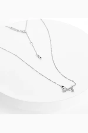Ted Baker Silver Tone BARSIE Crystal Bow Pendant Necklace One