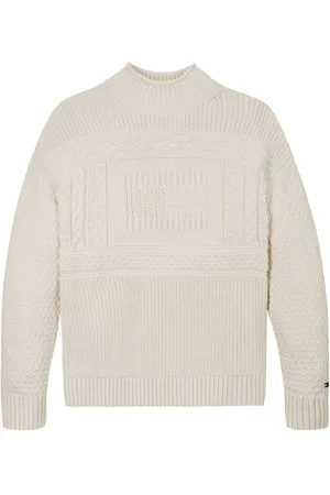 Tommy Hilfiger Cream Flag Cable Turtleneck 100% Cotton Jumper 5 Years (110cm)
