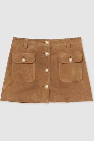Reiss Connie Suede Button-Through Mini Skirt AU 10