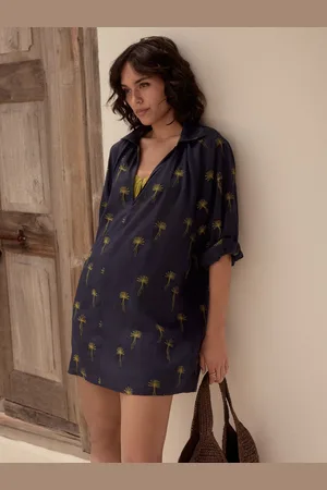 Next Navy Ramie Blend Beach Kaftan AU 14