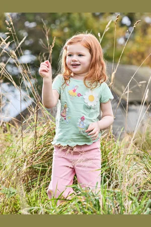 JoJo Maman Bébé Green Fairy & Daisy 100% Cotton Scallop Hem Appliqué Pocket T-Shirt 2