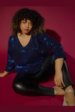 Roman Blue Curve Sparkle V-Neck Stretch Tunic Top AU 18