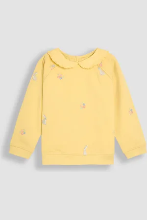 JoJo Maman Bébé Yellow Bunny Embroidered Peter Pan Collar 100% Cotton Sweatshirt 1.5