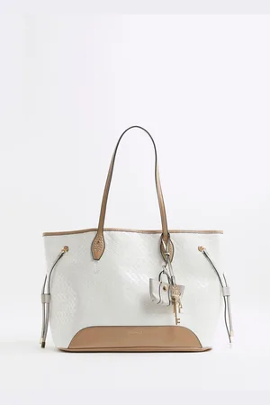 River Island White Embossed Side Tie Shopper Bag one