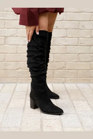 Linzi Black Escada Knee High Boots With Leather Stacked Heel AU 6 (EU 37)