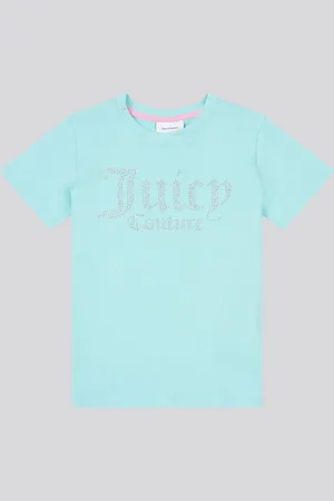 Juicy Couture Blue Girls Diamante Fitted 100% Cotton T-Shirt 8