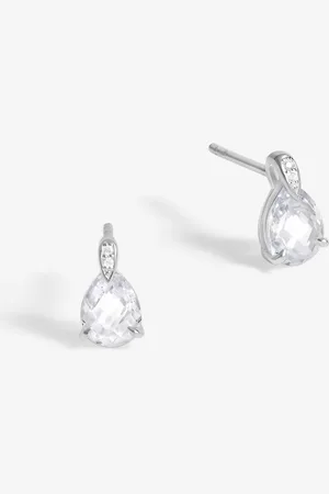 Simply Silver Silver Tone 925 Cubic Zirconia and Pave Pear Drop Stud Earrings One