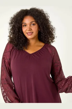 Roman Purple Curve Metallic Mesh Sleeve Top AU 22-24