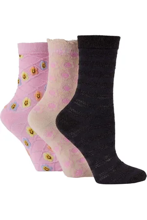 Wild Feet Pink Bamboo Textured Detail Crew Socks One