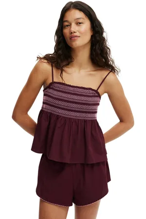 Cotton On Plum Shirred Woven 100% Cotton Sleep Set XL
