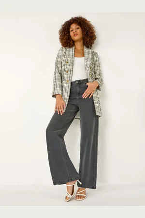 Roman Black Longline Checkered Boucle Jacket AU 14