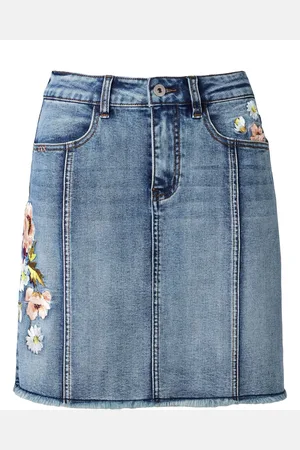 Joe Browns Floral Print Embroidered Denim Skirt AU 8