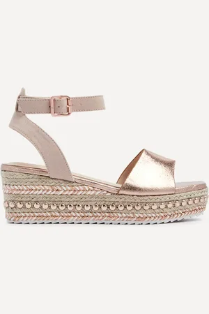 Linzi Gold Disco Espadrille Inspired Wedges With Trim Detail AU 6 (EU 37)