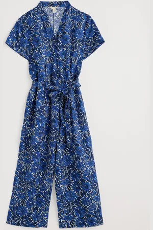 Seasalt Cornwall Blue Petite Treen Cove 100% Linen Jumpsuit AU 16