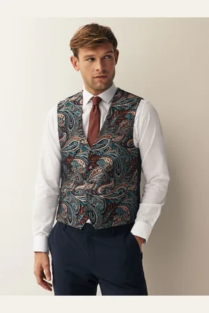 Next Multi Coloured Burgundy Red Paisley Regular Fit Occasion Waistcoat L