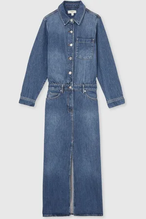 Reiss Terra Denim Button-Through Midi Dress AU 16