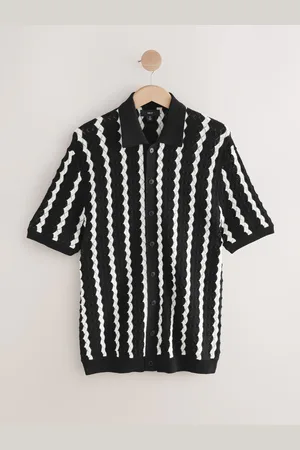 Next Regular Fit 100% Cotton Short Sleeve Vertical Stripe Knit Button-Through Polo Shirt S