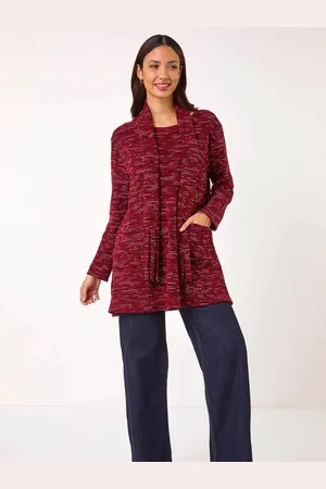 Roman Red Scarf Longline Stretch Tunic Top M